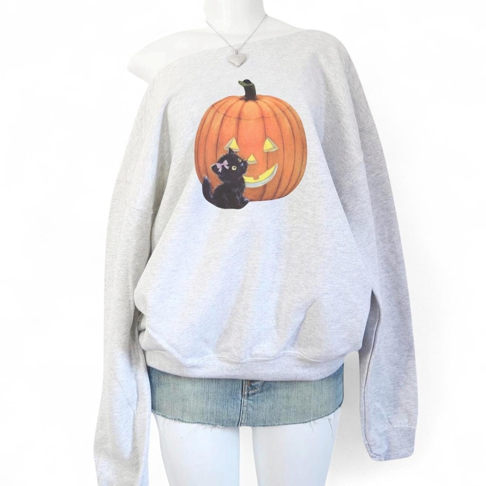y2k halloween black cat pumpkin sweatshirt
